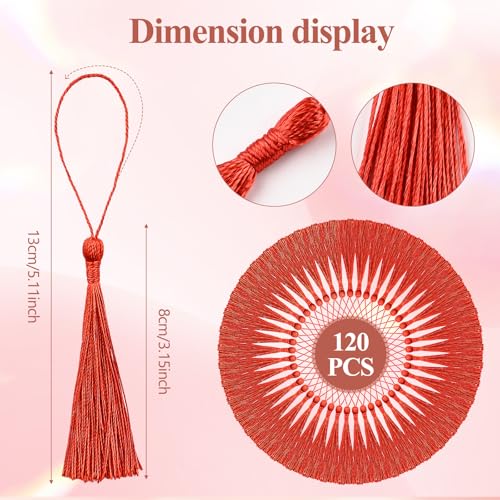 Image of NACHLYNN 120 Pcs Bookmark Tassels Bulk 13cm /5 Inch Silky Handmade Soft Craft Mini Tassels for Jewelry Keychain Making with Loops for Dress Decoration DIY Craft Accessory (Red)