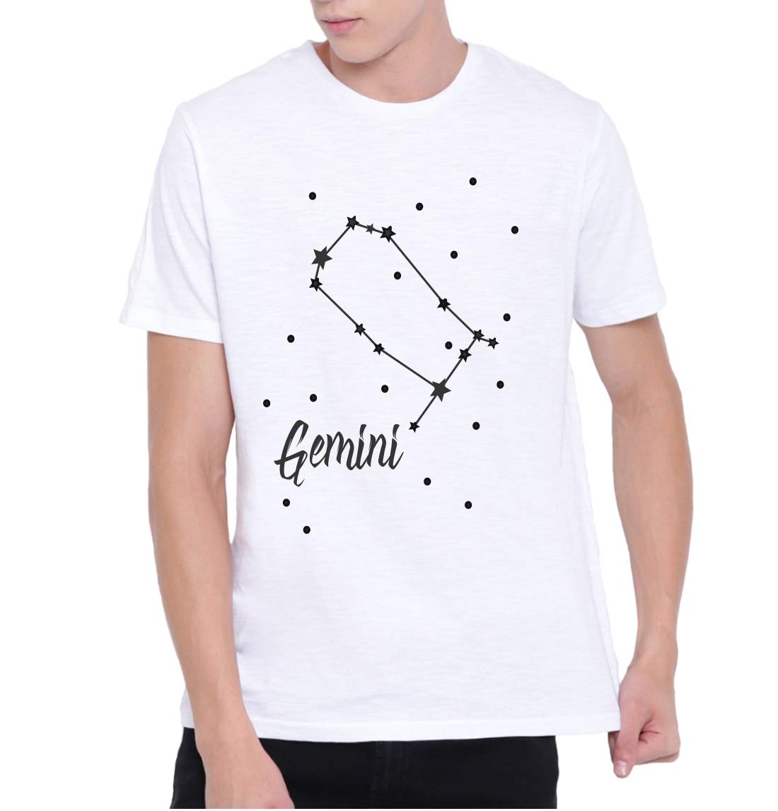 First RowGraphic Printed T-Shirt for Men | Sun Sign T-Shirt | Gemini Zodiac Tshirt | Half Sleeve T-Shirt | Round Neck T Shirt | 100% Cotton T-Shirt (White, Small)