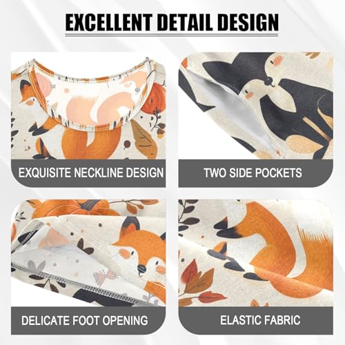 ALAZA Fox Autumn Leaf Pumpkin Pajamas Set Short Sleeve Cotton Sleepwear Summer Pjs 2 Piece 5-14Y4