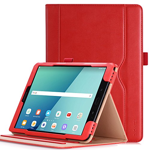 iHarbort Samsung Galaxy Tab S3 9.7 SM-T820 T825 Funda Tapa Elegante PU Funda de Piel Case Cover con Ranura para Tarjeta y Función Automática de Despertador/Sueño, Rojo