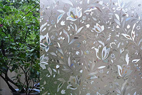 Vsudo 2 Rolls 35.4" By 78.7" Static Cling Window Film For Privacy, Tulip Pattern Window Tint For Home, Window Sticker For Office (38.75 Sq. Ft Total) #TOP2