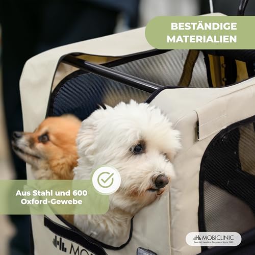 Mobiclinic®, Hundeanhänger für Fahrrad + Hundewagen, 2 in 1, Bis 40 kg, wasserdichte Abdeckung, 123x67x100 cm, Reflektoren & Fahne, 600D Oxford, Für Kleine und Mittelgroße Hunde