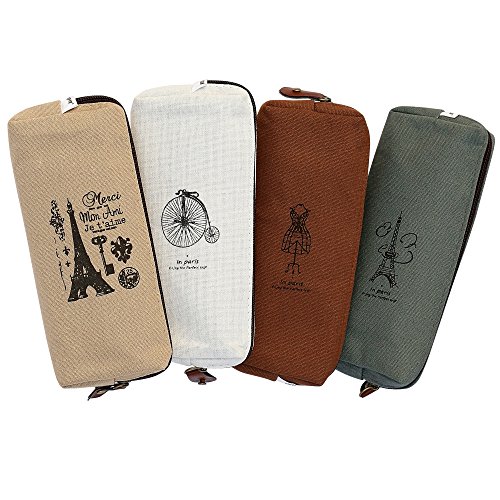 Set of 4, IPOW Hot Vintage Canvas Student Pen Pencil Case Coin Purse Pouch Cosmetic Makeup Bag