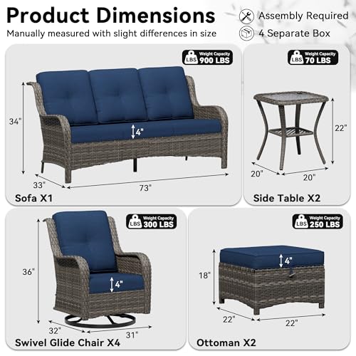 Image of 9 Piece Outdoor Wicker Patio Furniture Set, Outdoor Swivel Rocker Patio Chairs Set with Thickened Olefin Cushions, High Back and Deep Seating, Hand-Woven PE Rattan for Porch, Deck