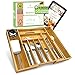 CAPRETY® Bambus Besteckkasten für Schubladen inkl. 50 Rezepte E-Book - FSC zertifiziert - 9 Fächer-größenverstellbar - Ausziehbarer Besteckeinsatz aus Holz