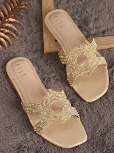 Image of ELLE Women's Stylish Comfortable Embellished Cutout Detail Flat Sandals