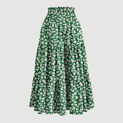 Midi Skirts for Women with Pockets Trendy Elastic Waist Pleated Midi Skirt Lounge Flowy Drawstring Printed Clothes4