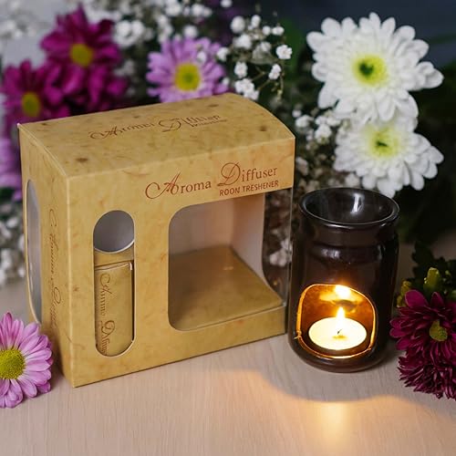 Image of Pure Source India Ceramic Aroma Diffuser Oil Burner - Tealight Candle Wax Melt & Essential Oil Warmer with Gift Box (Black)