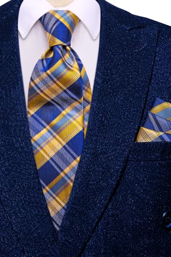 Image of Hi-Tie Men's Silk Ties Formal Woven Classic Necktie Pocket Square Cufflinks Lapel Pin Set Wedding Business