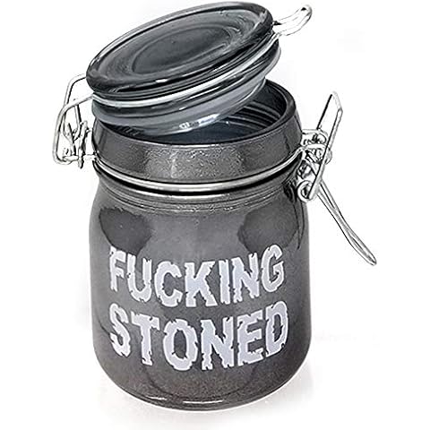 Airtight Glass Herb Jar Medium 3.75" Tall (Metallic Smoke/Fing Stoned) Cover