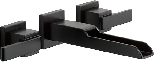 DELTA FAUCET T3568LF-BLWL Ara - Grifo de lavabo con dos manijas para montaje en pared, color negro mate, tamaño central: 8