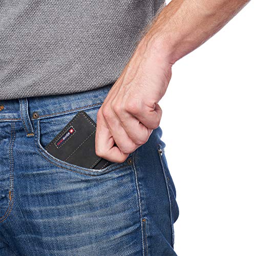 Image of Alpine Swiss RFID Minimalist Oliver Front Pocket Wallet For Men Leather Hampton Collection Nubuck Black