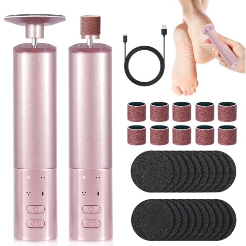 YGVQN Lima Eléctrica para Pies,2 in 1 Exfoliador Eléctrico de Pies Profesional,Elimina Rápidamente Callos y Piel Muerta - Recargable USB con 6 Velocidades,con 60 Almohadillas de Repuesto (Rosa)
