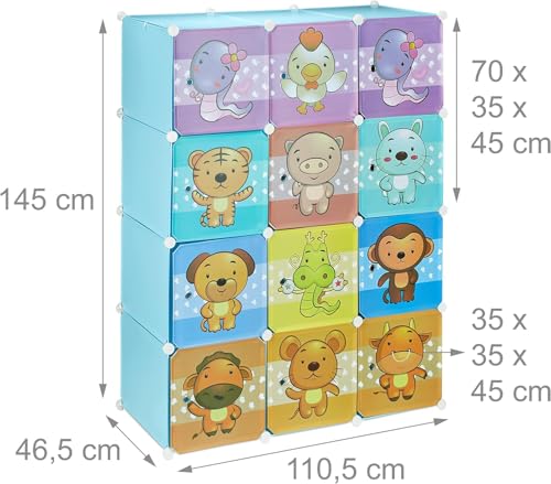 Image of EXVITO 12 Door Kids Plastic Wardrobe for Clothes, Foldable Plastic Almirah for Clothes, Collapsible Wardrobe for Storage, Baby Cupboard for Clothes, Storage Rack for Kids - Blue