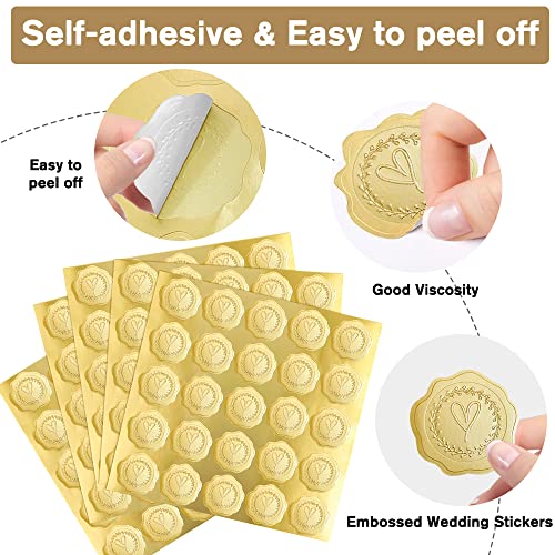 Yujun 350Pcs Gold Embossed Heart Stickers Self-Adhesive Heart Envelope Seal Wax Looking Stickers Labels For Wedding Party Invitations Valentine's Day Greeting Cards Party Favors Decor #TOP2