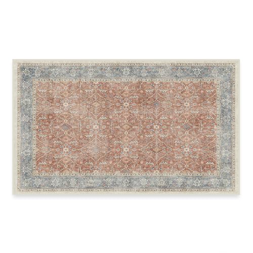 RUGGABLE Washable Vintage Area Rug – Celestine Coral 3x5, Stain-Resistant, Non-Slip – Small Machine Washable Rugs for Living Room, Bedroom, Hallway, Entryway & Office–with Standard Pad