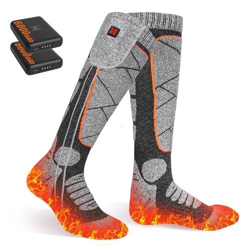 Beheizbare Socken, 6000mAh Akku Elektrisch Beheizte Socken für Damen Herren, 3 Heizstufen Socken Beheizbar für Winter Outdoor-Sport (Orange + Grau) Beheizbare Socken, 6000mAh Akku Elektrisch Beheizte Socken für Damen Herren, 3 Heizstufen Socken Beheizbar für Winter Outdoor-Sport (Orange + Grau)