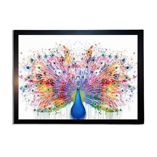 Image of redbakers.in Peacock Wall Art Print, Framed Paintings, Living Room Decor Vastu || Stylish Picture Frame for Home & Office Decoration|| Best Gift Size 10 x 14 Inch (Modern, ARIANA, 10 X 14 Inch)