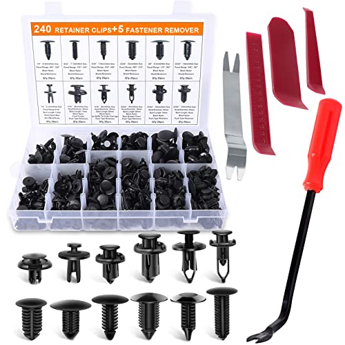 YaoFaFa 240PCS Remaches Plastico, Universales Grapas Coche 6 Tamaños Clips de Fijación para Coche Grapas Paneles de Puerta de Parachoques Fender con 5 Piezas Herramientas Desmontaje Coche