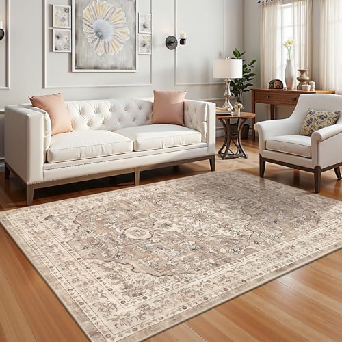 Pauwer Boho Washable Area Rug 4x6 Soft Living Room Bedroom Floor Carpet Mat Indoor Farmhouse Vintage Non Slip Accent Throw Rugs for Entryway Kitchen Dorm Dining Room