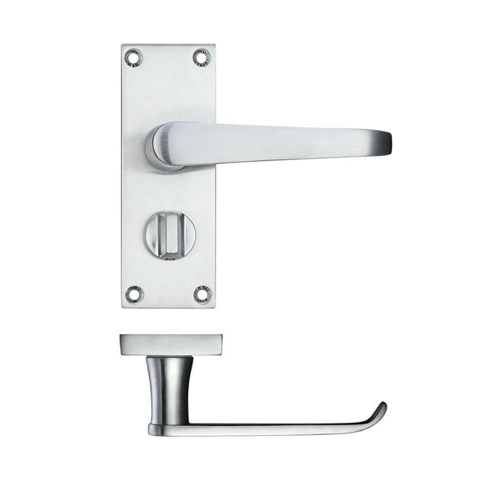 Zoo Hardware Chrome Project Victorian Straight Door Handle On Backplate - Privacy - Satin