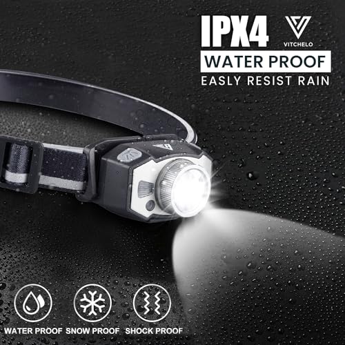 Vitchelo-Head-Lamp-LED-Rechargeable-Super-Bright-2500-Lumens-IPX4-Waterproof-5-Modes-Zoomable-Headlamp-Flashlight-for-Adults-Kids-with-Motion-Sensor-for-Outdoor-Camping-Running-Cycling-Pack-of-1