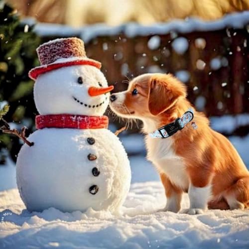 Image of Christmas Snowman Dog Collar - Xmas Dog Collars with Cute Snowman Patterns - Soft, Adjustable, Ideal for Winter Holidays M