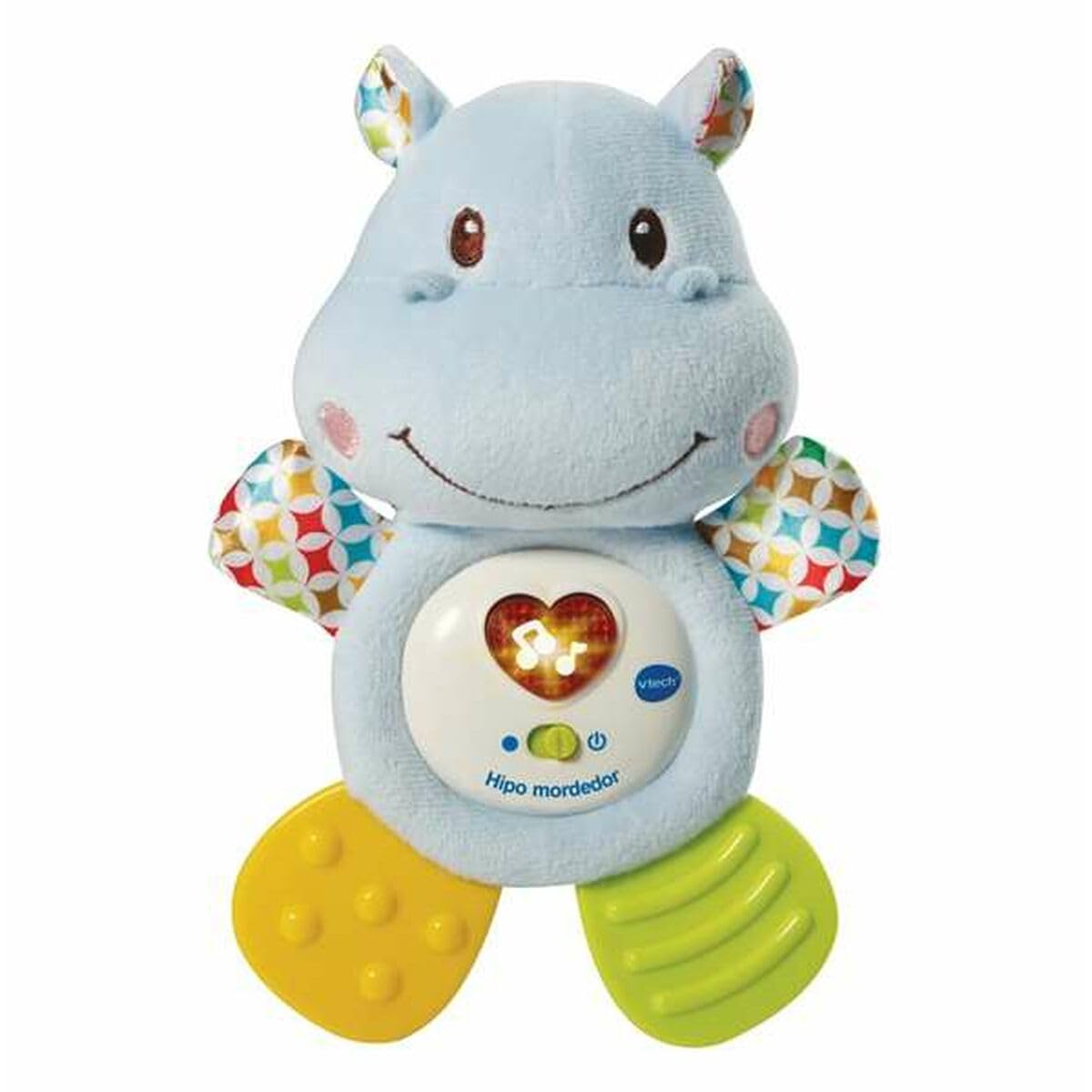 VTech- HIPO mordedor Hipopótamo de peluche musical y sonajero que ayuda a calmar y aliviar a tu bebe con tiernas frases, canciones y melodías, Color azul (3480-502522)-image