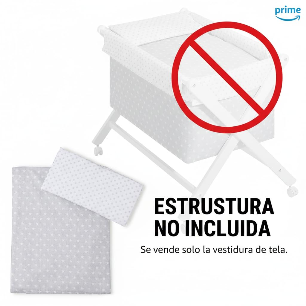 mibebestore Vestidura Minicuna Tijeras Estrellas Gris (No Incluye Estructura)