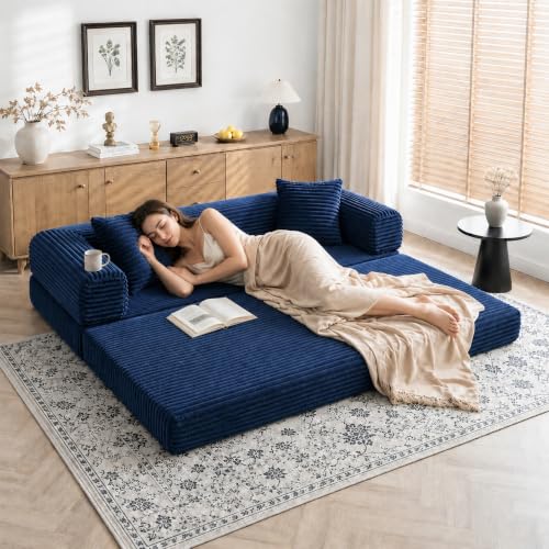 Image of AUGOP Futon Sofa Bed Boneless Couch for Living Room,Pull Out Couch with Sleeper Sofa,Day Bed Couch with Storage Pocket,Removable Corduroy with 2 Pillow