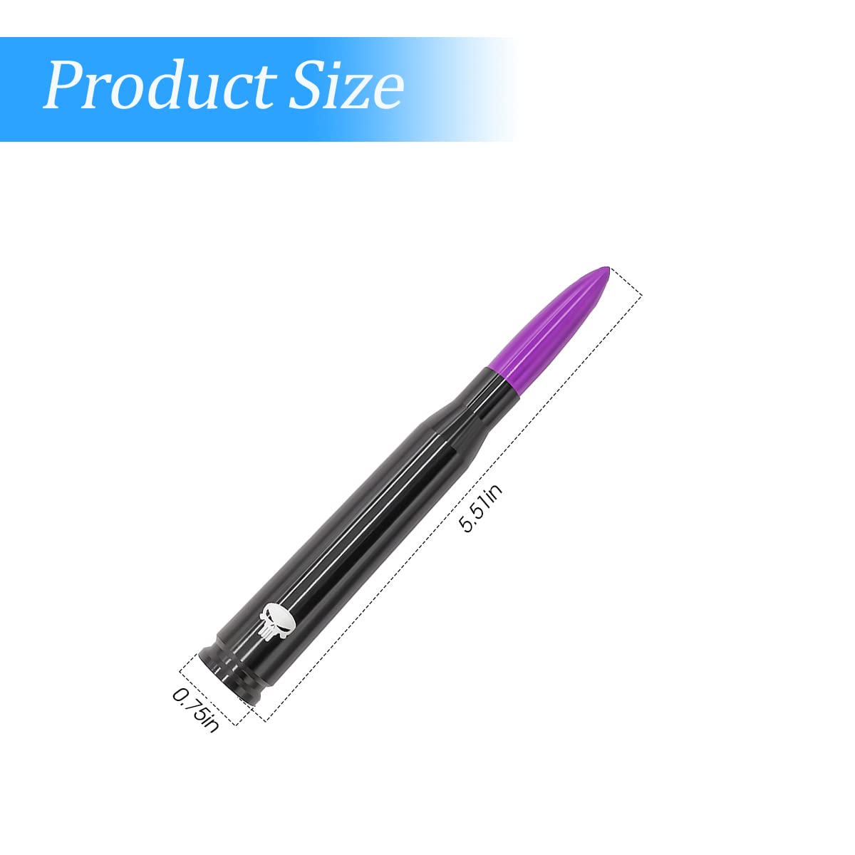 Car Truck Bullet Antenna, 5.5"x0.8" Replacement Short Antenna Mast with Screws Adapter, Skull Design AM/FM Radio Antenna, Automobile Exterior Accessories for Pickup, SUV, Vehicles (Purple)