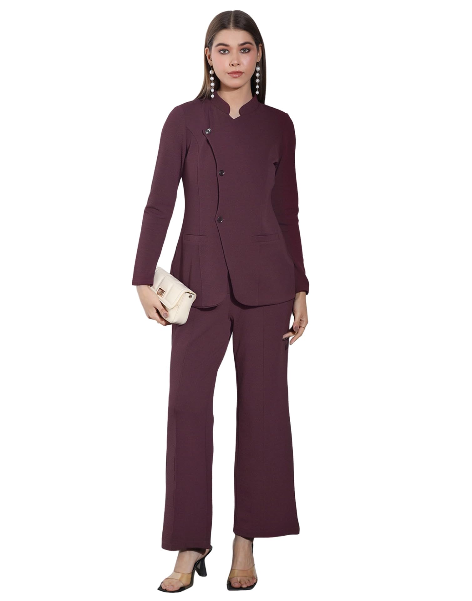 Co ord Set for Women Stylish, Asymmetric Button Top and Trouser Pant