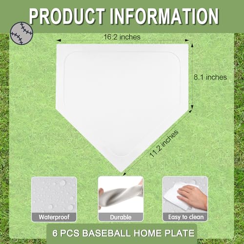 Mototo 6 Pieces White Baseball Home Plate Rubber Throw Down Baseball Bases 16 inch Softball Home Plate Kickball Bases for Kickball Practice Pitching Hitting Training Equipment (6 PCS) - Thumbnail 2