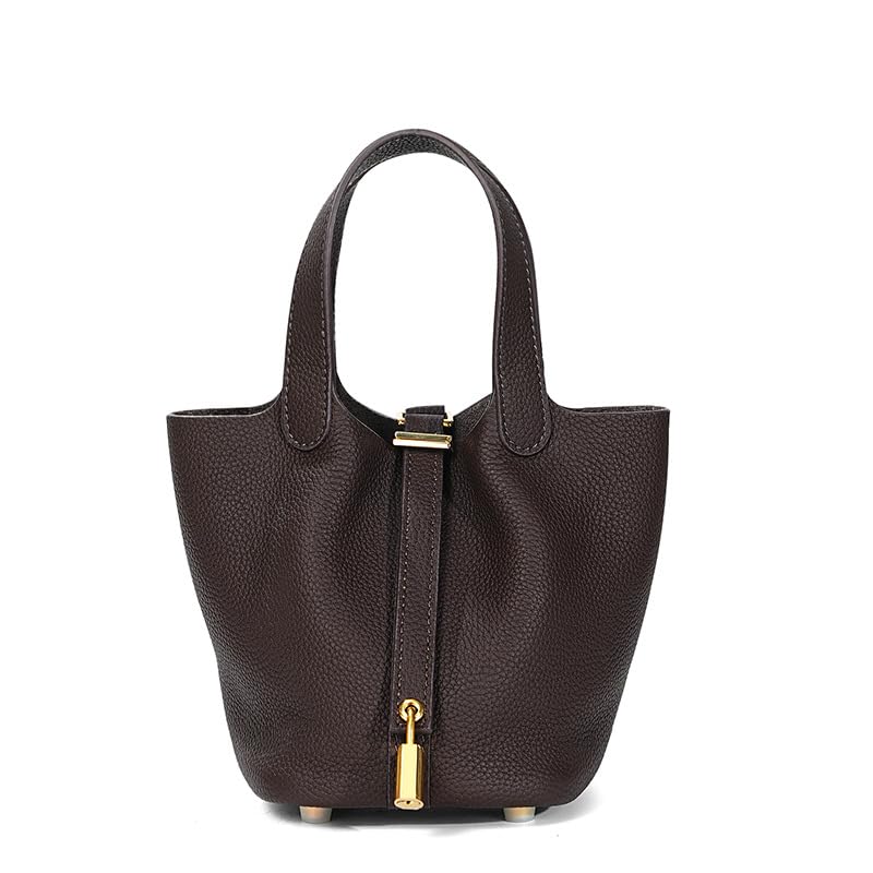 Genuine Leather Bucket Bag Purse For Women Handbag With Lock Design Versatile Shoulder Bag