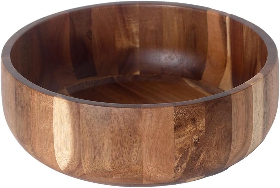 Acacia Wood Serving Bowl for Vegetables, Fruits, or Salads Round Shape Style, Diameter 11.5" x Tall 4"