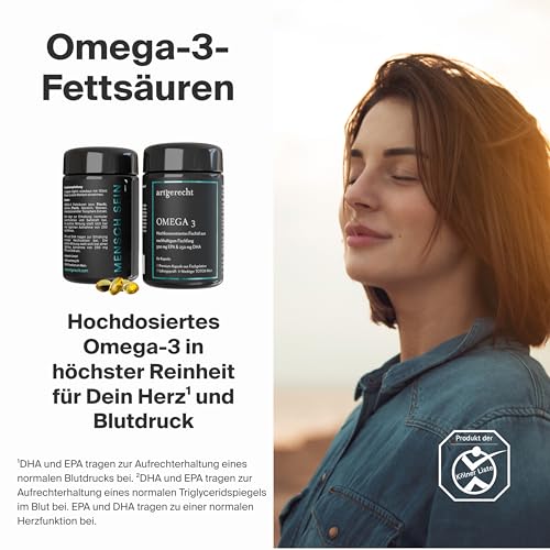 OMEGA 3 – täglich 1000mg Omega-3 Fettsäuren (mit 500 mg EPA & 250 mg DHA) | 60 Kapseln aus Fischgelatine | Nachhaltiges Fischöl, niedriger TOTOX