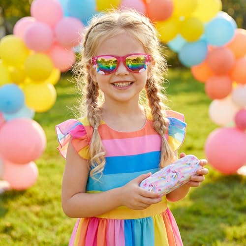 Image of Kids Sunglasses Girls Unicorn Heart Eyeglasses UV Protection Toddler Sunglasses with Sunglass Case for Party Beach