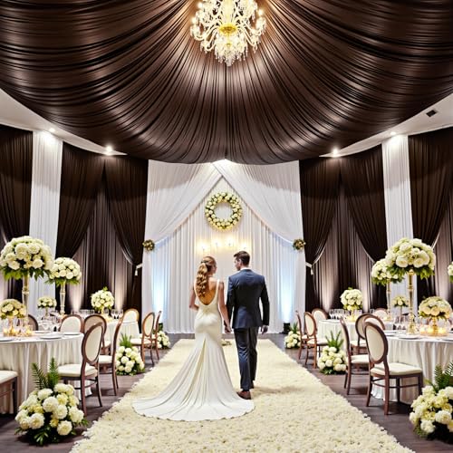 Image of 50ftx15ft Brown Backdrop Curtains for Parties, Wrinkle Free Polyester Brown Photo Backdrop Drapes 10 Panels 15 ft Long Back Drop Cloth for Wedding Birthday Photography Background Party