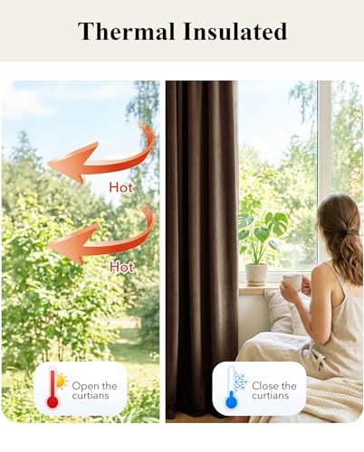 Image of Brown Velvet Curtains Blackout for Living Room, W52 x L96, 2 Panels | 300GSM Thick Soft Velvet, Blackout, Thermal Insulated, Window Drapes, Sound Dampening with Back Tab for Study Room, Office