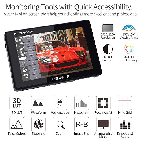 Feelworld LUT7 7 inch 2200nit Ultra Bright 3D Lut Touch Screen DSLR Camera Field Monitor 1920x1200 IPS 4K HDMI DC Output… - Afbeelding 3