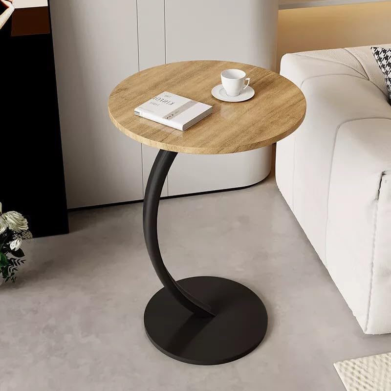 sanjianke-fs C Shaped Side End Table Coffee Snack Living Room Bedside, Side Table Wooden, C-shaped Support, 40 * 60 CM （Ø*H）, Side End Tables Living Room Office, Round Coffee Table (Black+wood)