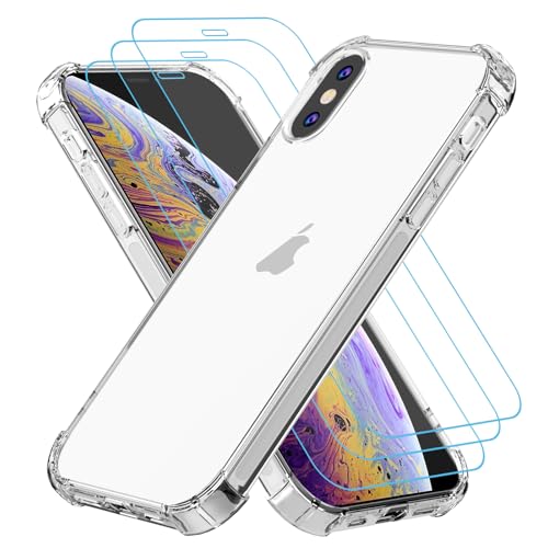 Totill Funda para iPhone XS MAX [3-Unidades] Protector de Pantalla de Vidrio Templado, Carcasa Armor Silicona Soft Skin TPU Case Antigolpes Carcasa Case Cover, Transparente