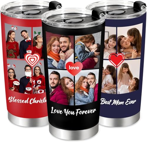 Image of Personalized Tumbler with Pictures Text Name, Custom Photo Stainless Steel Tumblers 20oz, Personalized Travel Cup, Personalized Gifts for Women Men Dad Fathers Day Birthday
