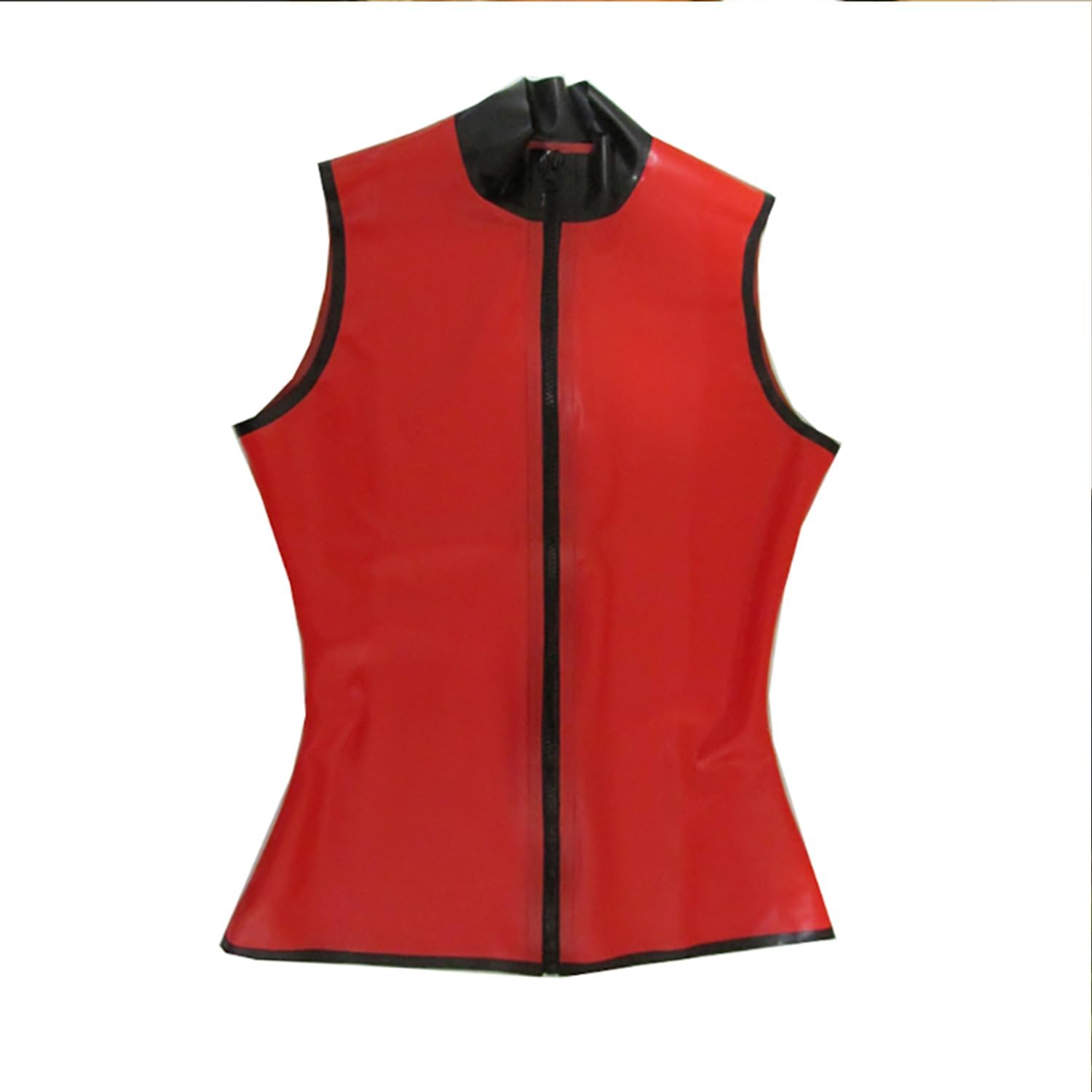 Women's Red Sleeveless Latex T-Shirt with Front Zipper,Shaping Casual Latex Tank Tops,for Novelty Club Wear - Image 2