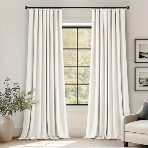 Ivory White Velvet Curtains 84 Inches Long Blackout Thermal Insulated Soundproof Curtain Privacy Room Darkening Curtains Pinch Pleat Window Drapes for Bedroom Living Room 42 x 84 Inch Set of 2