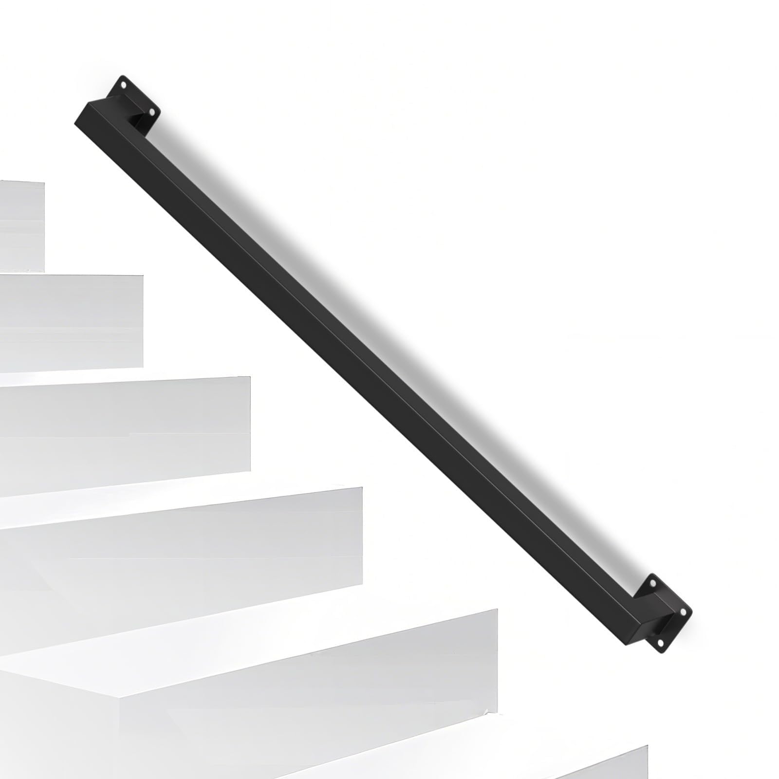 Wdfym Women's A Stair Railing Indoor, Black Metal Wall Mounted Handrail For Stairs, 500Lbs Load Capacity Industrial Pipe Hand Rails For Indoor Stairs/Outdoor Use/Home/Loft/Porch/Deck,(490Cm/16Ft/193In)