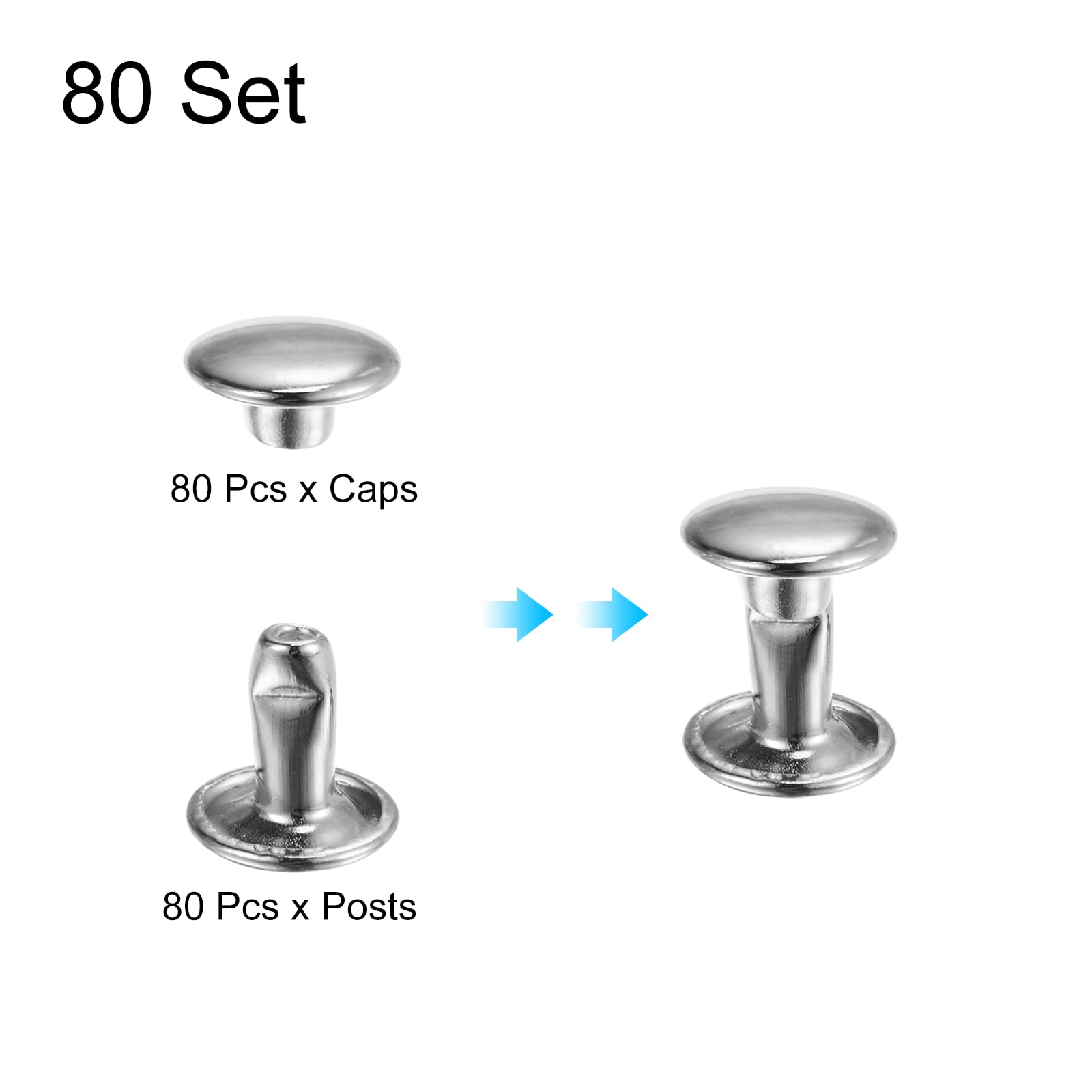 QUARKZMAN 80 Set Di Rivetti A Doppio Cappuccio 8x8mm Acciaio Al Carbonio Testa Tonda Chiodi A Perno Fissaggi Tubolari Perni Metallici Per Riparazioni Decorazioni, Argento
