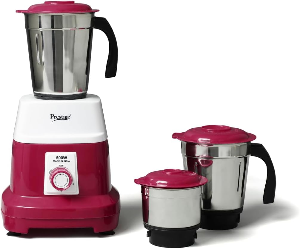 Orion 500 Watts Mixer Grinder with 3 Stainless Steel Jars |3 Super Efficient Stainless Blades |Sturdy Handles|Red & White