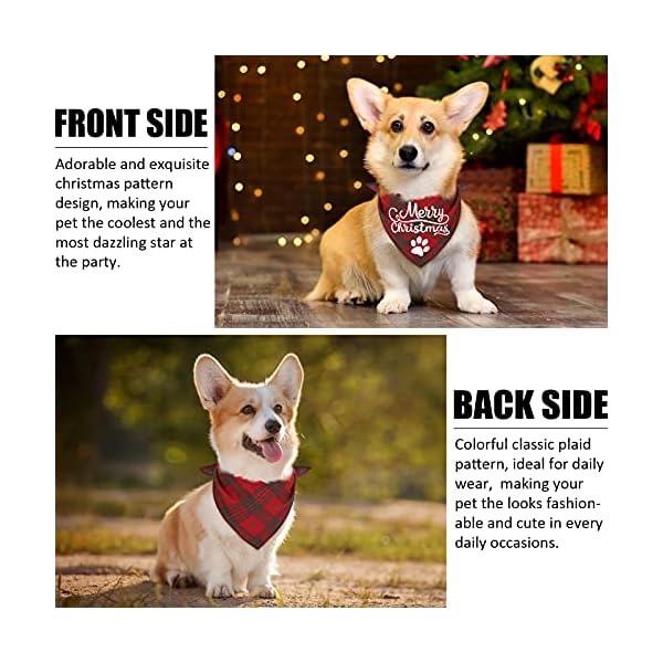 4 pack dog christmas bandanas - classic triangle merry christmas printing plaid xmas fall pet scarf bibs kerchief gifts set - pet holiday accessories decoration for small to large puppy dogs cats - image 5