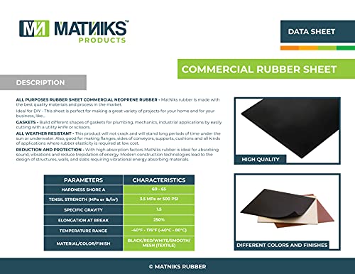 Matniks Neoprene Rubber Sheet Roll Solid Heavy Duty, High-Grade Duro 65A Black- 39X17-Inch By 1/8 Diy Gasket Maker Material Supports Seal Level Bumpers Protection Diy Pads Seals Weather Stripping #TOP4